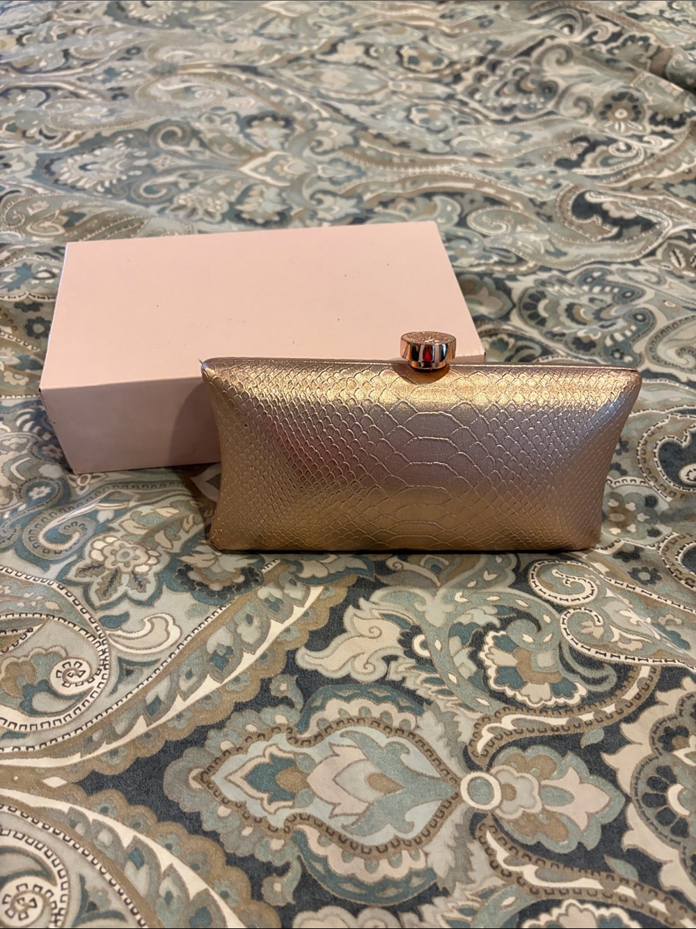 Vince Camuto Metallic Rose Gold Snake-Embossed Clutch
